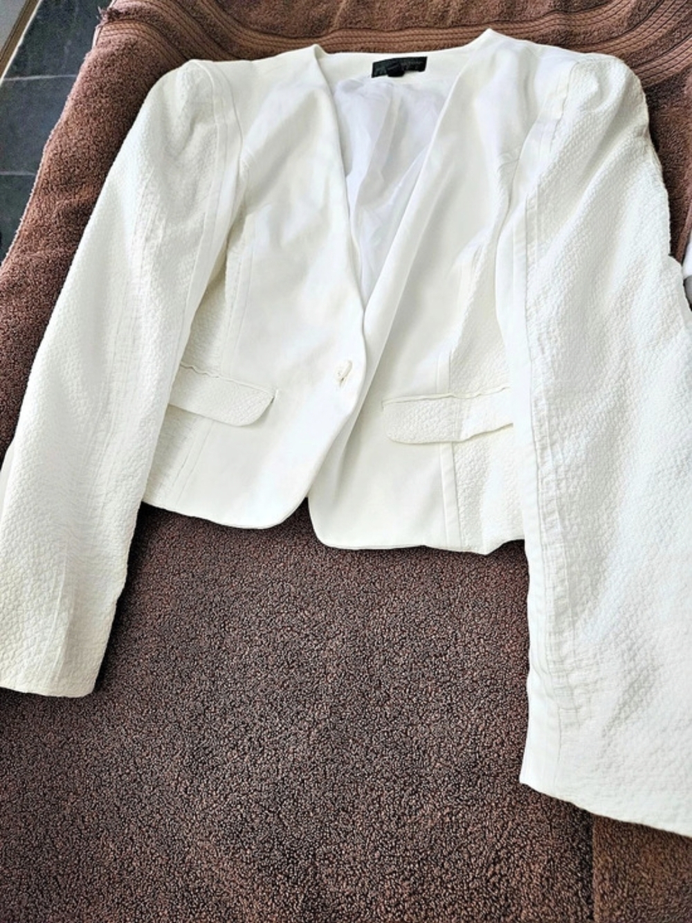Worthington Textured Blazer in White Size 18